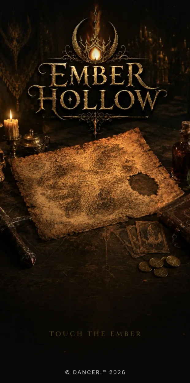 Ember Hollow: the title screen of the mobile role-playing game.